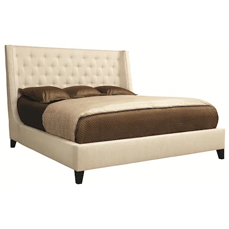Contemporary King Upholstered Wing Bed with Button Tufting